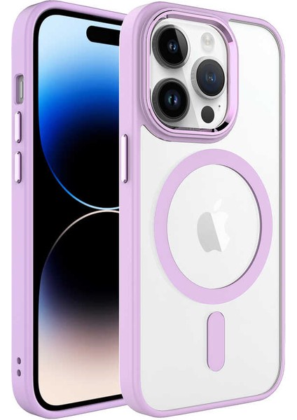 Farma İletişim Teknolojileri Apple iPhone 14 Pro Max - Uyumlu Wireless Şarj Özellikli Zore Krom Magsafe Silikon Kapak-Pembe Açık