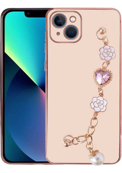 Apple iPhone 13 - Uyumlu El Tutamaçlı Kamera Korumalı Zore Taka Silikon Kapak-Pembe
