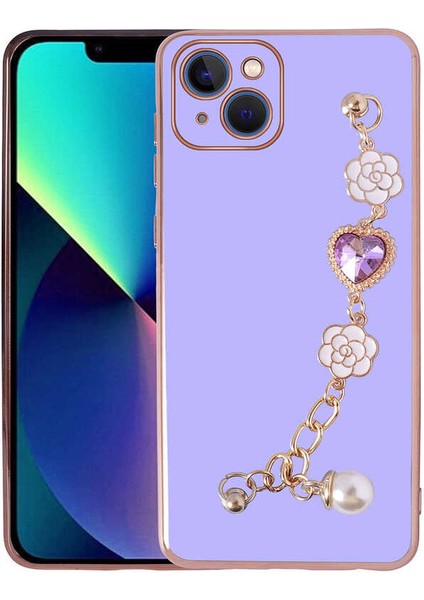 Apple iPhone 13 - Uyumlu El Tutamaçlı Kamera Korumalı Zore Taka Silikon Kapak-Pembe