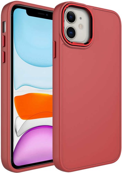 Apple iPhone 11 - Uyumlu Metal Çerçeve ve Buton Tasarımlı Silikon Zore Luna Kapak-Açık Mürdüm