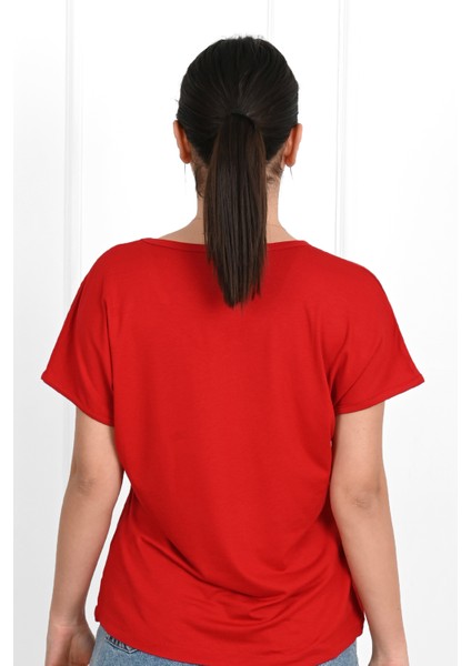 Kadın V Yaka Kısa Kollu T-Shirt 1478-23 fırsatları