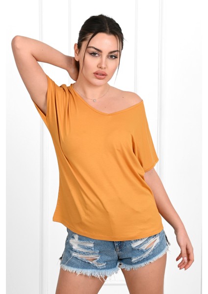 Kadın V Yaka Kısa Kollu T-Shirt 1478-23 modelleri