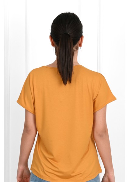 Kadın V Yaka Kısa Kollu T-Shirt 1478-23 fırsatları