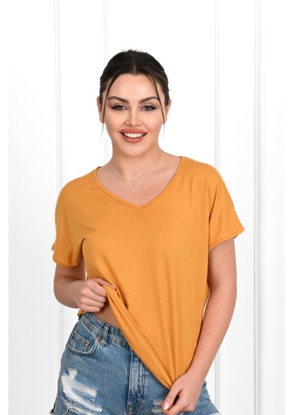Kadın V Yaka Kısa Kollu T-Shirt 1478-23 indirimleri