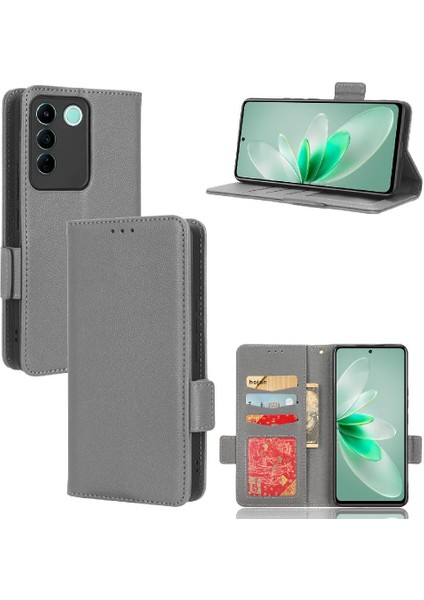 Vivo V27E Pu Deri Manyetik Kart Yuvaları Için Kılıf Tutucu Yan Toka Cüzdan (Yurt Dışından)