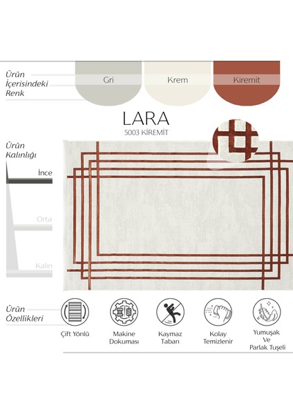 Lara 5003 Kiremit Rengi Halı Salon Halısı Kesme Halı Yolluk Yatak Odası Halısı Kaymaz Koridor Halısı