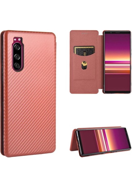 Sony Xperia 5 Ll Için Kılıf Manyetik Karbon Fiber Deri Folio Flip Case (Yurt Dışından)