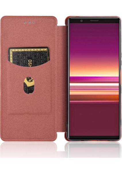 Sony Xperia 5 Ll Için Kılıf Manyetik Karbon Fiber Deri Folio Flip Case (Yurt Dışından) indirimleri