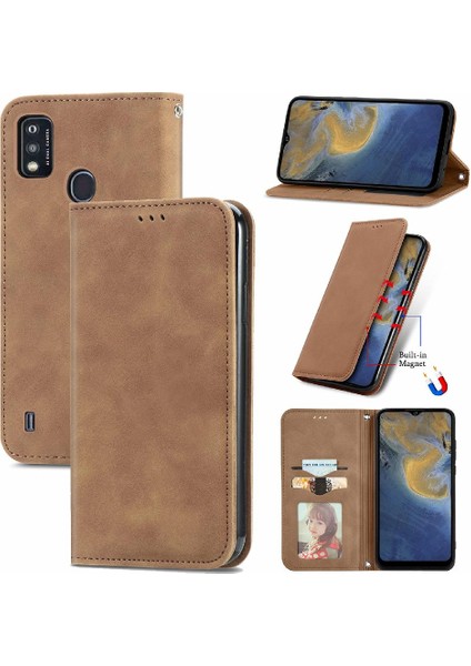 Zte Blade A51 Fermuar Cüzdan Basit Iş Deri Kılıf Kordon (Yurt Dışından)