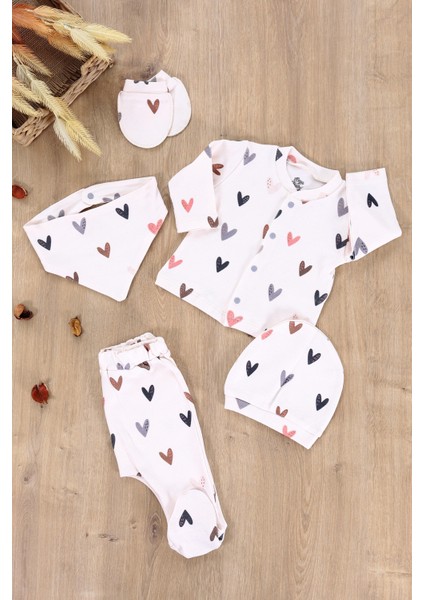 Kız Erkek Bebek Natural Pamuk Kumaş 5 Li Hastane Çıkışı Yenidoğan Set STL6608