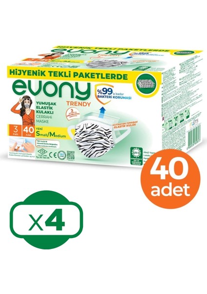 Evony Maske Trendy 40LI Tekli Paketli x 4 Kutu (160 Ad)