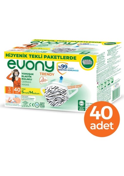 Evony Maske Trendy 40LI Tekli Paketli x 4 Kutu (160 Ad)