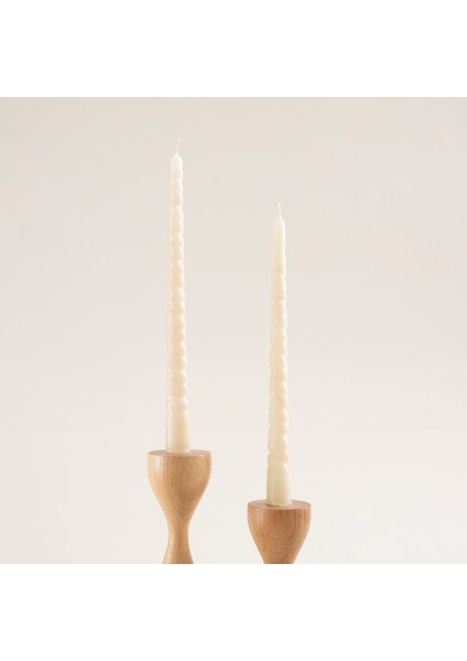 2li Italyan Burgu Şamdan Mumu 30 cm Natura Krem Krem