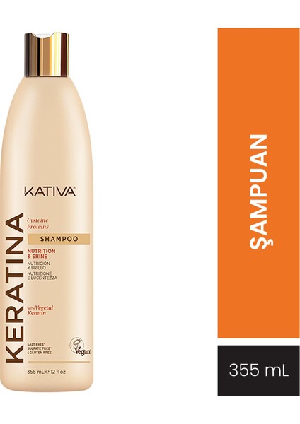 Keratina Shampoo 355 ml - Yumuşaklık ve Parlaklık Sağlayan Güçlendirici Keratin Şampuan