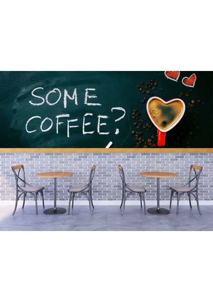 Kahve Bardağı ve Yazı Temalı Cafe Duvar Kağıdı Baskı