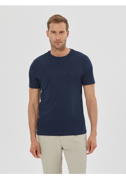 Erkek Slım Fıt Tişört-Lacivert