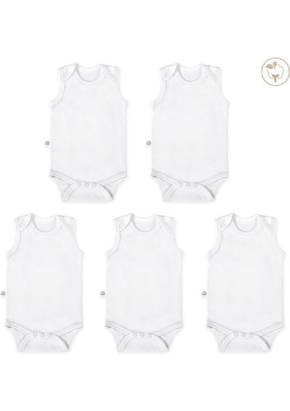 Tiny Lamb Beyaz Renk Bodysuit Kolsuz 5'li Set %100 Pamuk Beyaz Renk Kolsuz Bebek Atlet Seti