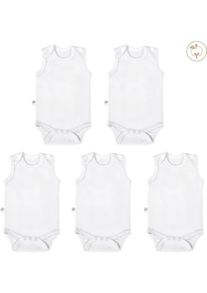 Tiny Lamb Beyaz Renk Bodysuit Kolsuz 5'li Set %100 Pamuk Beyaz Renk Kolsuz Bebek Atlet Seti