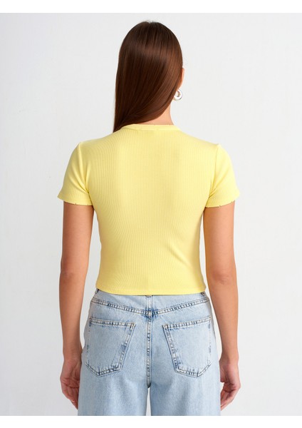 30457 Yıkama Efektli T-Shirt-Sarı fiyatları