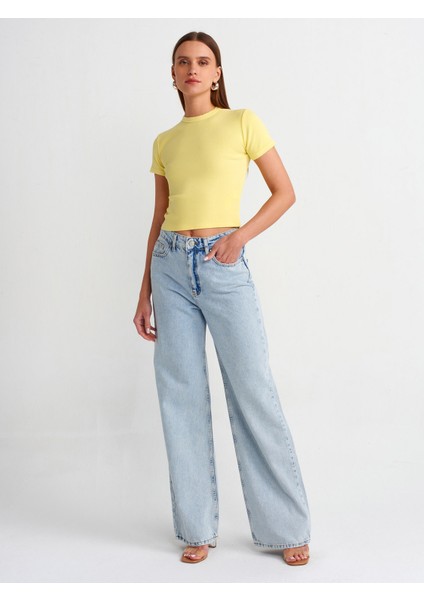 30457 Yıkama Efektli T-Shirt-Sarı modelleri