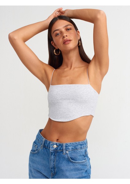 20858 Askılı Crop Top-Gri Melanj