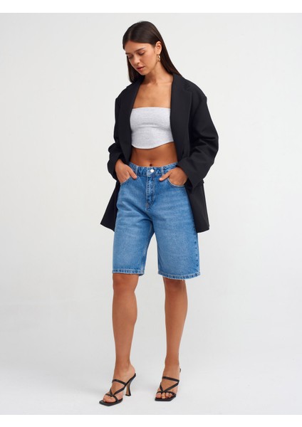 20858 Askılı Crop Top-Gri Melanj