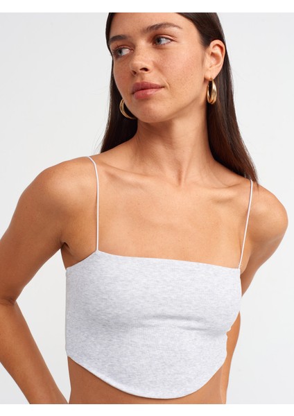 20858 Askılı Crop Top-Gri Melanj