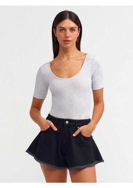 20845 Kısa Kollu Bodysuit-Gri Melanj