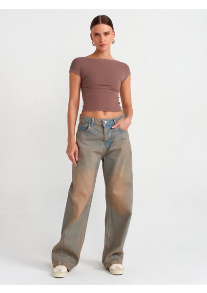 71464 Önü Parçalı Baggy Denim Pantolon-Tint