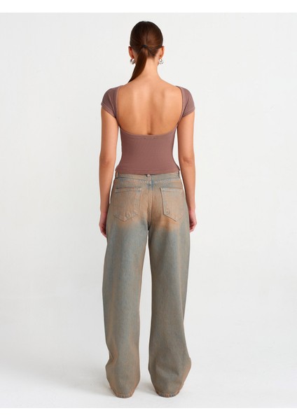 71464 Önü Parçalı Baggy Denim Pantolon-Tint