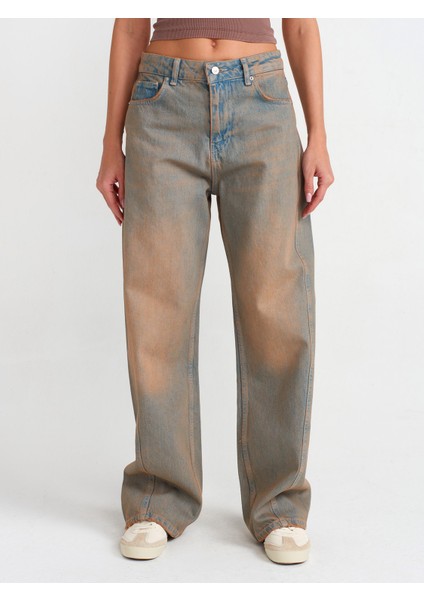 71464 Önü Parçalı Baggy Denim Pantolon-Tint