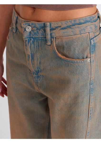 71464 Önü Parçalı Baggy Denim Pantolon-Tint