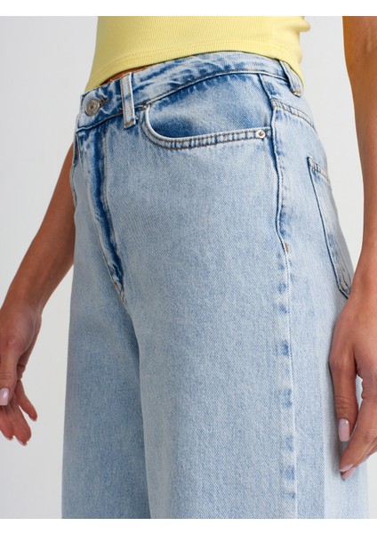 71484 Kar Yıkama Wideleg Denim Pantolon-Mavi