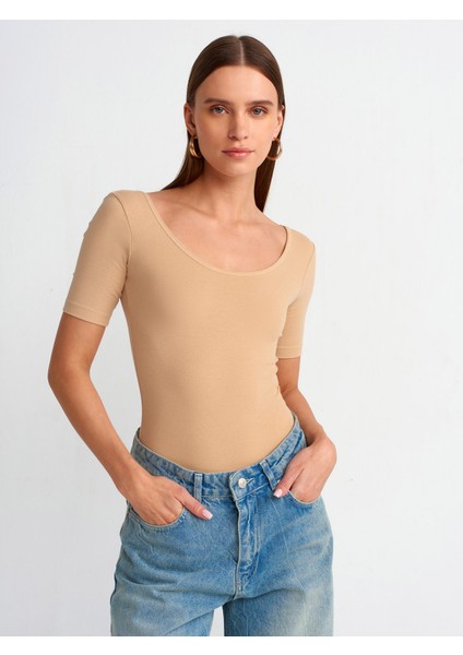20817 Kısa Kollu Bodysuit-Bej