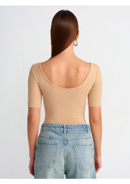 20817 Kısa Kollu Bodysuit-Bej