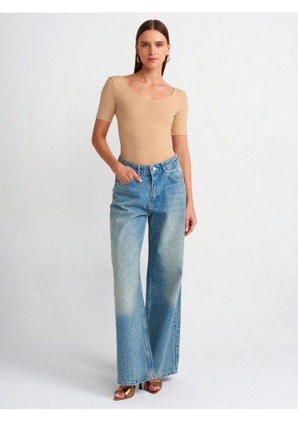 20817 Kısa Kollu Bodysuit-Bej