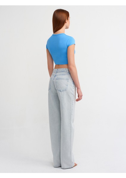 71455 Kırıklı Kumaş Düşük Bel Denim Pantolon-Mavi fiyatları