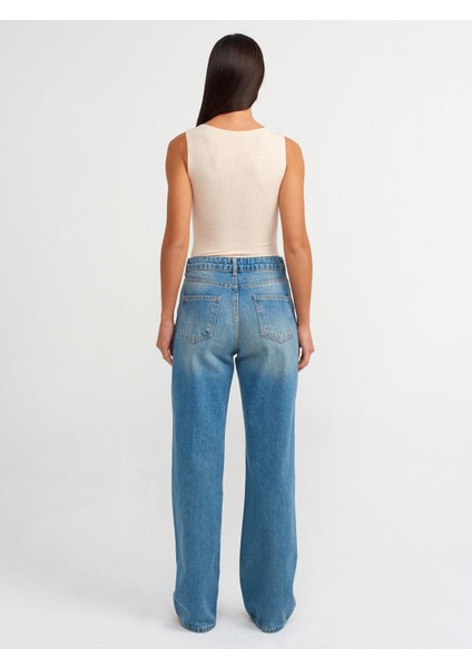 71466 Kendinden Tintli Straight Denim Pantolon-Mavi fiyatları