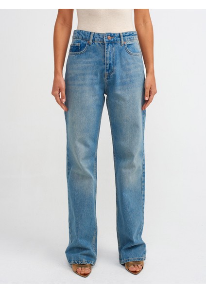 71466 Kendinden Tintli Straight Denim Pantolon-Mavi modelleri