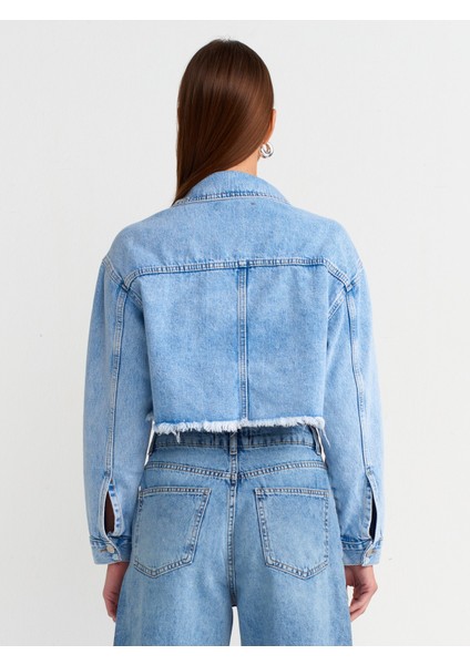 65347 Crop Denim Ceket-Mavi