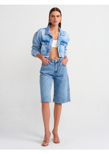65347 Crop Denim Ceket-Mavi