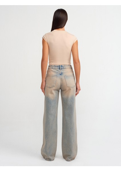 71473 Kirli Görünümlü Wideleg Denim Pantolon-Tint fiyatları