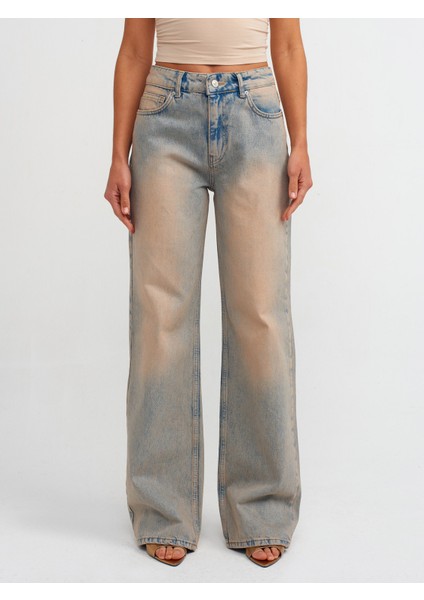 71473 Kirli Görünümlü Wideleg Denim Pantolon-Tint modelleri