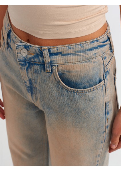 71473 Kirli Görünümlü Wideleg Denim Pantolon-Tint fırsatları