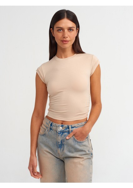 30899 Yanları Büzgü Detaylı Top-Açık Bej