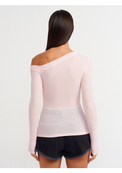30475 Asimetrik Yaka Uzun Kollu Top-Açık Pembe