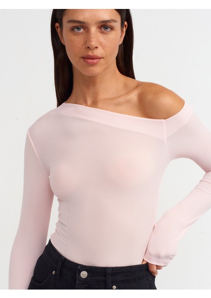 30475 Asimetrik Yaka Uzun Kollu Top-Açık Pembe