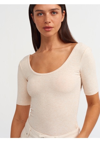 20845 Kısa Kollu Bodysuit-Bej Melanj fırsatları