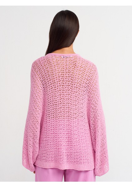 10551 Kayık Yaka Yumuşak Dokulu Ajurlu Kimono Kol Triko Kazak-Pembe fiyatları