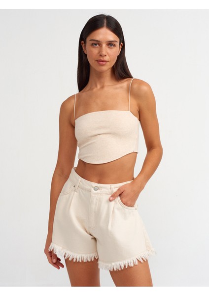 20858 Askılı Crop Top-Bej Melanj